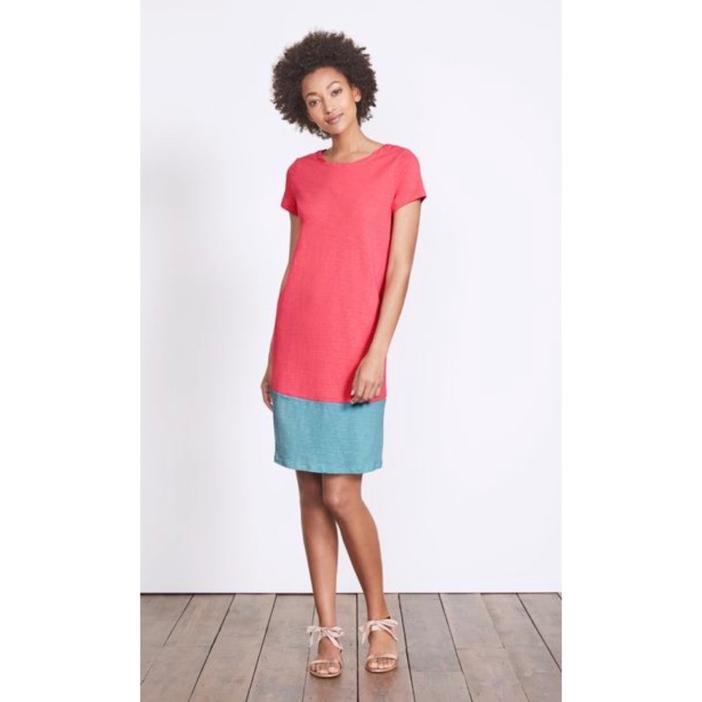 Boden Coralie Jersey Dress T-Shirt Colorblock Coral & Blue Cotton Sz 2